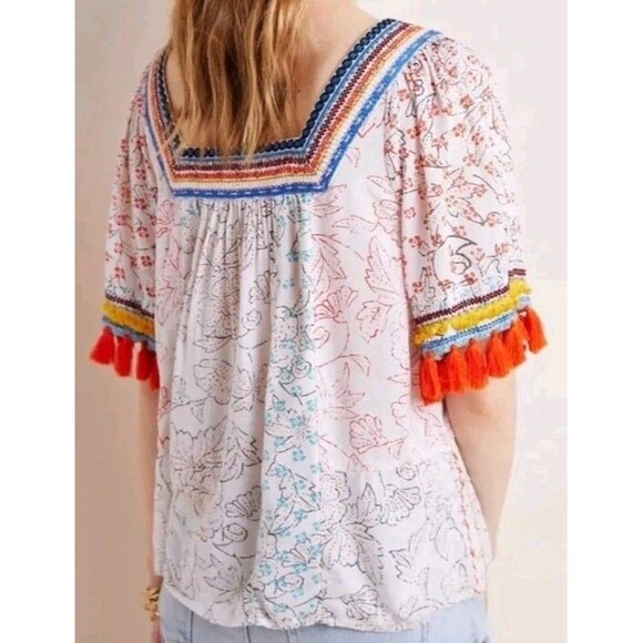 Anthropologie Maeve Paolina Tasseled Sleeve Peasant Blouse Small - Picture 3 of 11
